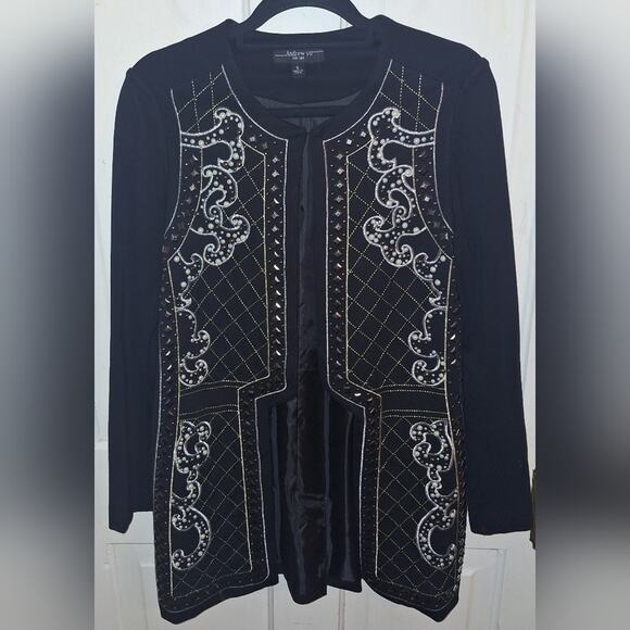 ANDREW YU Beaded, Studded Black Dress Jacket Size Small Opera Ballet Art To Wear - Picture 1 of 8
